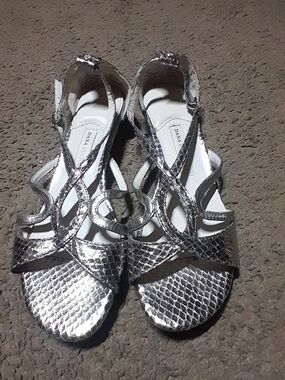 Diana Ferrari Silver Metallic Snake-Print Women's Sandals
